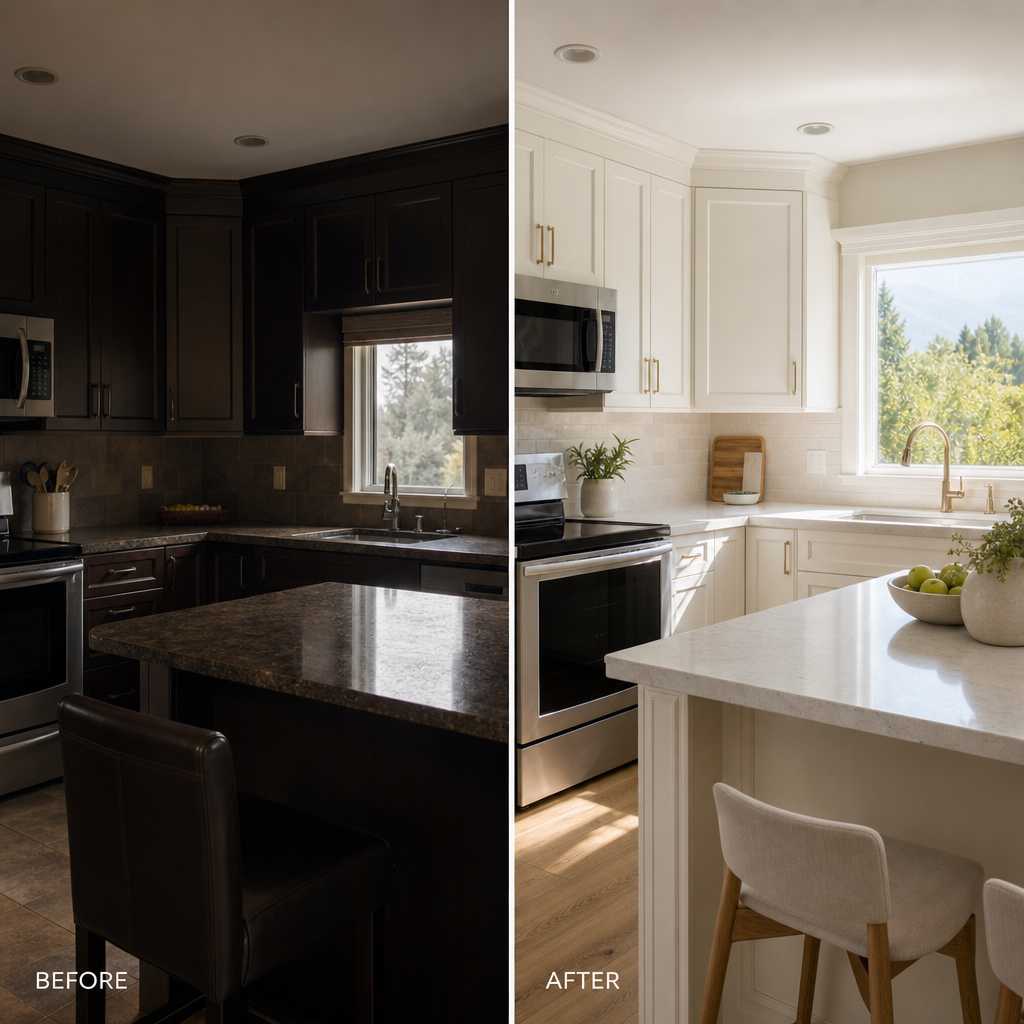 Dark Cabinet to Light: Cabinet Refinishing Fraser Valley